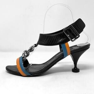 Prada Black Leather Chain-Link Colorblock Sandals – Size 37